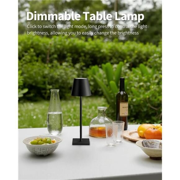 cordless rechargeable table lamp dimmable led portable light for bedroom patio - Picture 3 of 7